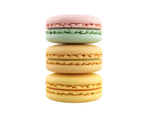 Delicate Pastel Macarons Tower Stacked on a Plain Showcase their Textural Beauty in 3D Rendering