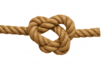 Rope knot forming a heart shape, symbolizing love, connection, and commitment on transparent background