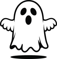 Cute cartoon ghost design element with a playful expression on transparent background silhouette