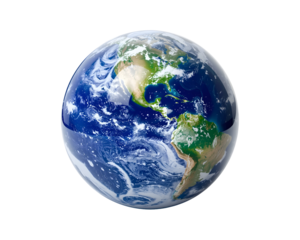 Detailed Earth Globe Isolated, Displaying Oceanic Patterns, Clouds, and Terrestrial Landforms