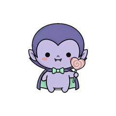 Cute Chibi Vampire Character Holding Lollipop, Halloween Kawaii 