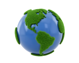 Earth globe covered in green grass symbolizing environmental awareness and conservation efforts