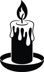 A simple black candle with dripping wax ideal for design on transparent background silhouette