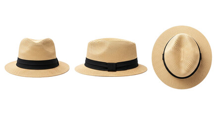 Straw Hats Collection Vintage Style Summer Headwear Panamas Fashion Accessories Elegance on transparent background