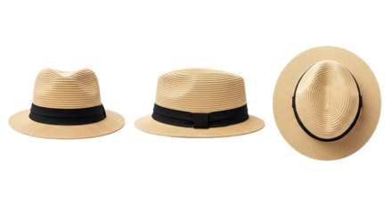 Straw Hats Collection Vintage Style Summer Headwear Panamas Fashion Accessories Elegance on transparent background