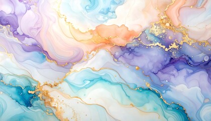 Fototapeta premium ラグジュアリーな紫×青のマーブル模様Dreamy Ink Art with Blue, Purple, and Gold Highlights 