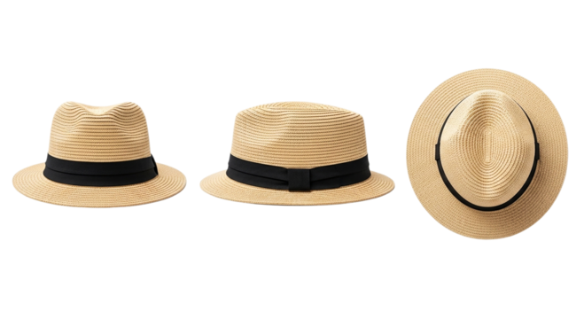 Straw Hats Collection Vintage Style Summer Headwear Panamas Fashion Accessories Elegance on transparent background