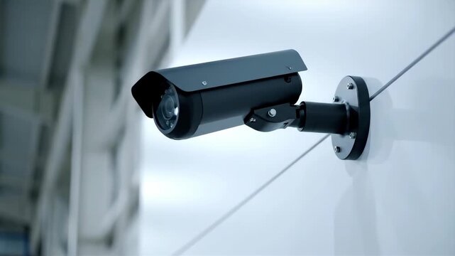 Security Camera Mounted on Wall for Surveillance and Monitoring