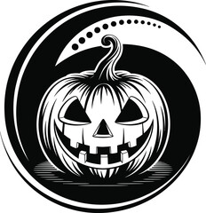 A carved pumpkin with a grim reaper crescent on transparent background silhouette