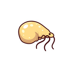 Cartoon character of a yellow microbe with tentacles  