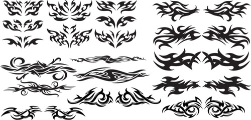 Flame Decal Vector Set of Hot Rod and Motorcycle Fire Silhouettes, Tribal Car Vinyl Graphics, and Burning Tattoo Elements for Racing and Design