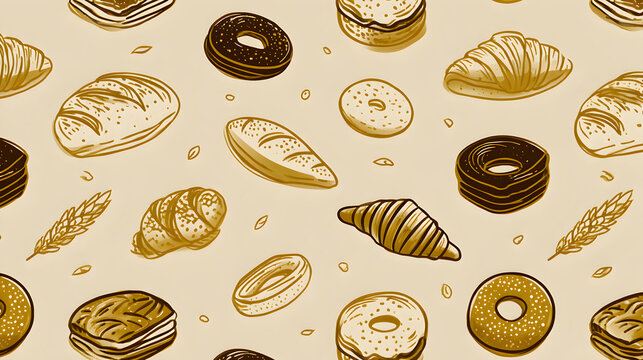 Seamless Pattern of Various Baked Goods Illustration