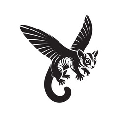 Intricate Flying Sugar Glider Silhouette Logo Vector