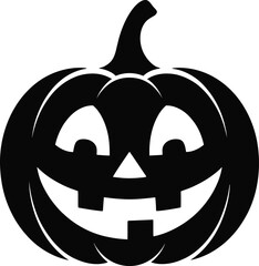 Black halloween pumpkin with carved face on transparent background silhouette