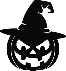 A spooky halloween jack o lantern witch hat design on transparent background silhouette