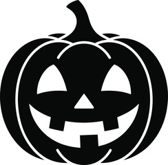 Black halloween pumpkin carving with a spooky face on transparent background silhouette