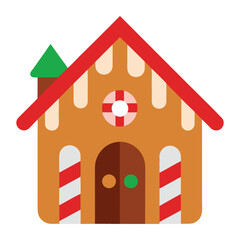 Flat Vector Slice of Gingerbread House with Icing and Candy Decorations on White Background