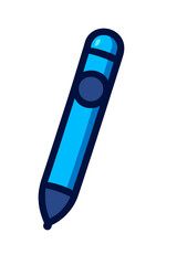 Vibrant blue digital stylus icon, glowing with a sleek neon outline, set against a dark gradient background. This modern, minimalist illustration captures digital creativity, precise input, and tech i