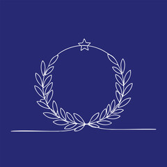 Minimalist laurel wreath with a star at the top on a solid dark blue , symbolizing achievement and excellence