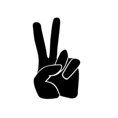 Silhouette of Hand_Silhouette of Hand Showing Peace or Victory Sign on White Background