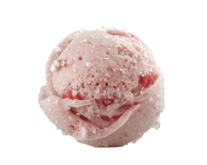 Enticing single scoop of strawberry flavored frozen dessert on a stark ambiance evokes delight
