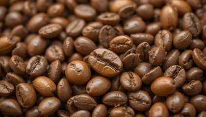 Golden Roasted Coffee Bean Macro Close-up with Rich Texture