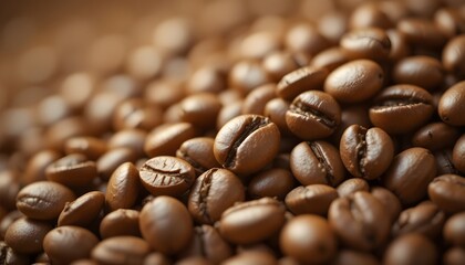 Golden Roasted Coffee Bean Macro Close-up with Rich Texture