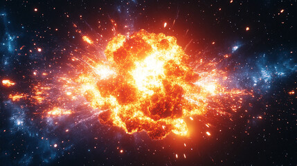 Powerful galactic explosion in deep space with radiant energy and swirling cosmic dust, representing creation, chaos, and the dynamic forces of the universe.