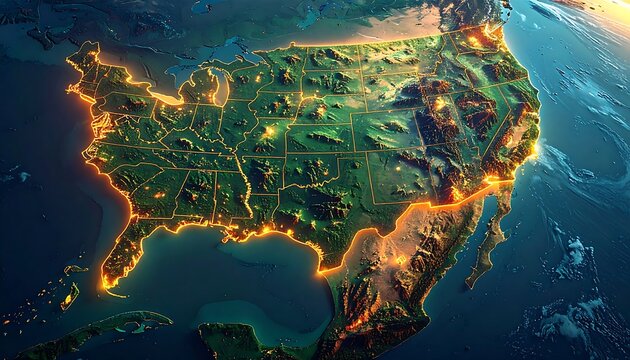 Stunning 3D Render of the United States, Illuminated with City Lights