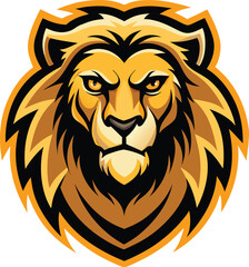 Naklejka premium Aggressive Lion Head Mascot Logo with Golden Mane emblem