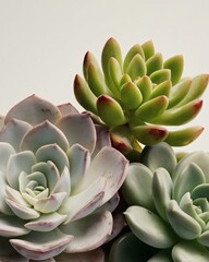 Succulent Trio: Rosettes in Green and Pale Shades, Beautiful Still Life