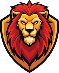 Aggressive Lion Head Mascot with Red Mane vector illustration