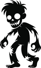 Cartoon zombie character design with spooky details on transparent background silhouette