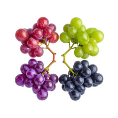 Fototapeta premium Colorful Grape Bunches Arranged in a Circular Pattern, Top View, Transparent Background 