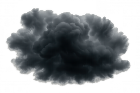 Dark storm cloud forming on transparent background, symbolizing danger, pollution, climate change, or bad weather