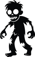 Cartoon zombie character illustration with a spooky design on transparent background silhouette
