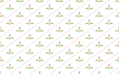 Cute simple floral Seamless pattern. Vertical background with pastel tulips and diagonal stripes in cottagecore style for spring themed wrapping paper, children’s bedding, or kitchen textiles.