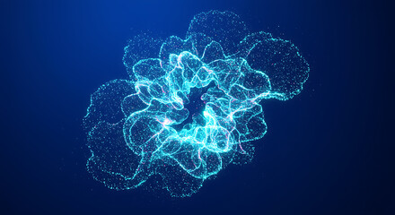 Glowing Blue Particle Cloud Explosion on Dark Blue Background