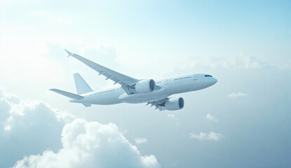 Obraz premium An airplane flying through deep clouds in the blue sky. Daytime. Bright. Travel. Jet.