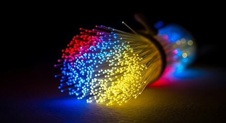 Close-up of Glowing Fiber Optic Strands for Modern Connectivity