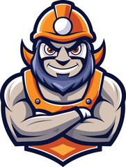 Cartoon Construction Worker Mascot with Hard Hat and Overalls