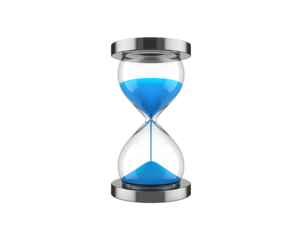 Hourglass with blue liquid inside, symbolizing time management, deadlines, and time running out