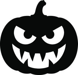 Black halloween pumpkin face with carved details on transparent background silhouette