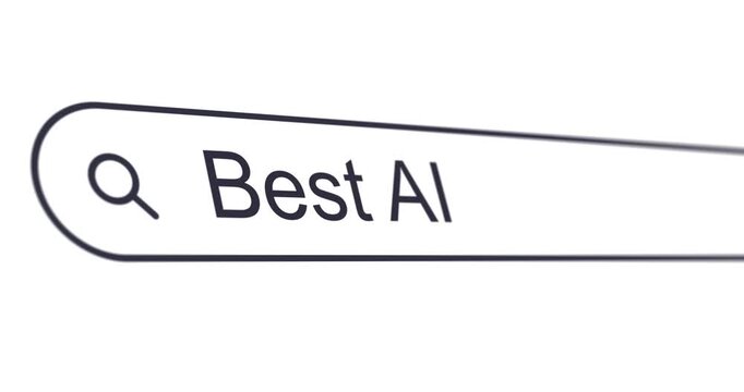 Typing phrase Best AI tools into search box, looking for artificial intelligence information, search bar close-up, footage