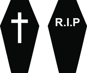 Obraz premium Two black coffins with religious symbols and text on transparent background silhouette