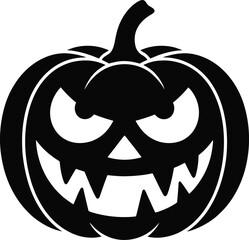 A spooky black halloween pumpkin face design on transparent background silhouette