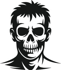 Detailed skull face with textured hair a striking design on transparent background silhouette