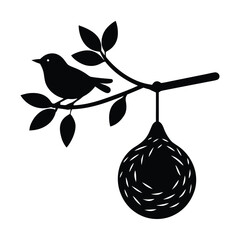 White Background Illustration of Babui Weaver Bird in Flat Vector Silhouette, Clean Design