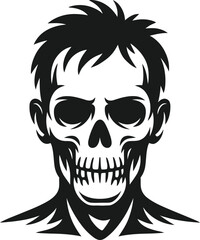 Detailed skull head graphic with textured hair perfect for design on transparent background silhouette