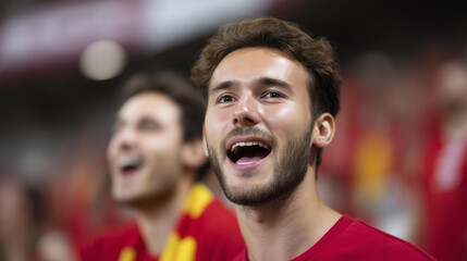 Excited football fans cheering in the stadium pure energy and team spirit celebration football fans, soccer match, supporters, team spirit, stadium, cheering crowd, sports celebrat